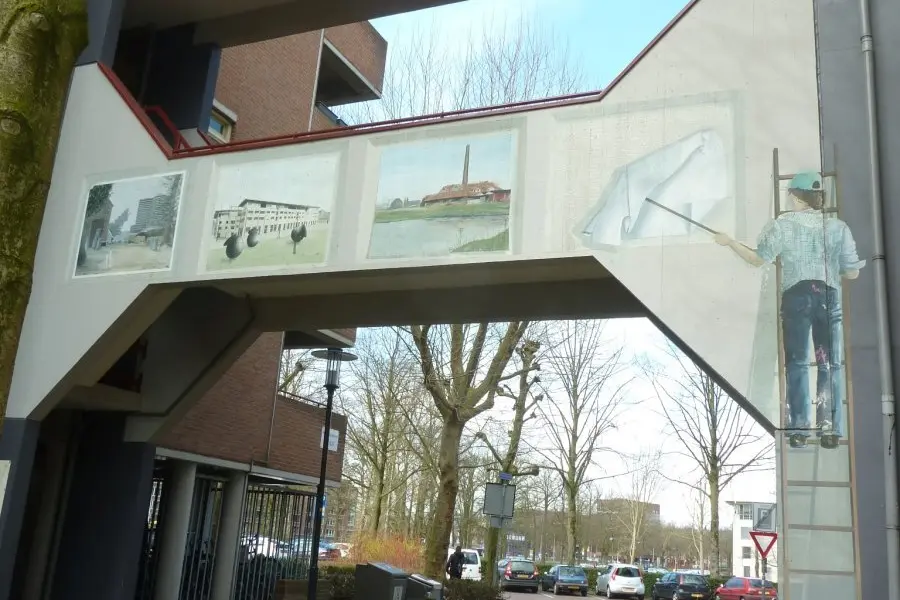 WA047 8 Muurschildering Historie van Wageningen Riemsdijkstraat Plantsoen Leang Leang JPG