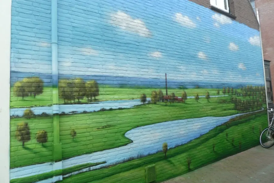 WA251 2 Muurschildering Uiterwaardenlandschap Nieuwstraat Conventstraat Elmer Tuinstra 2018 JPG